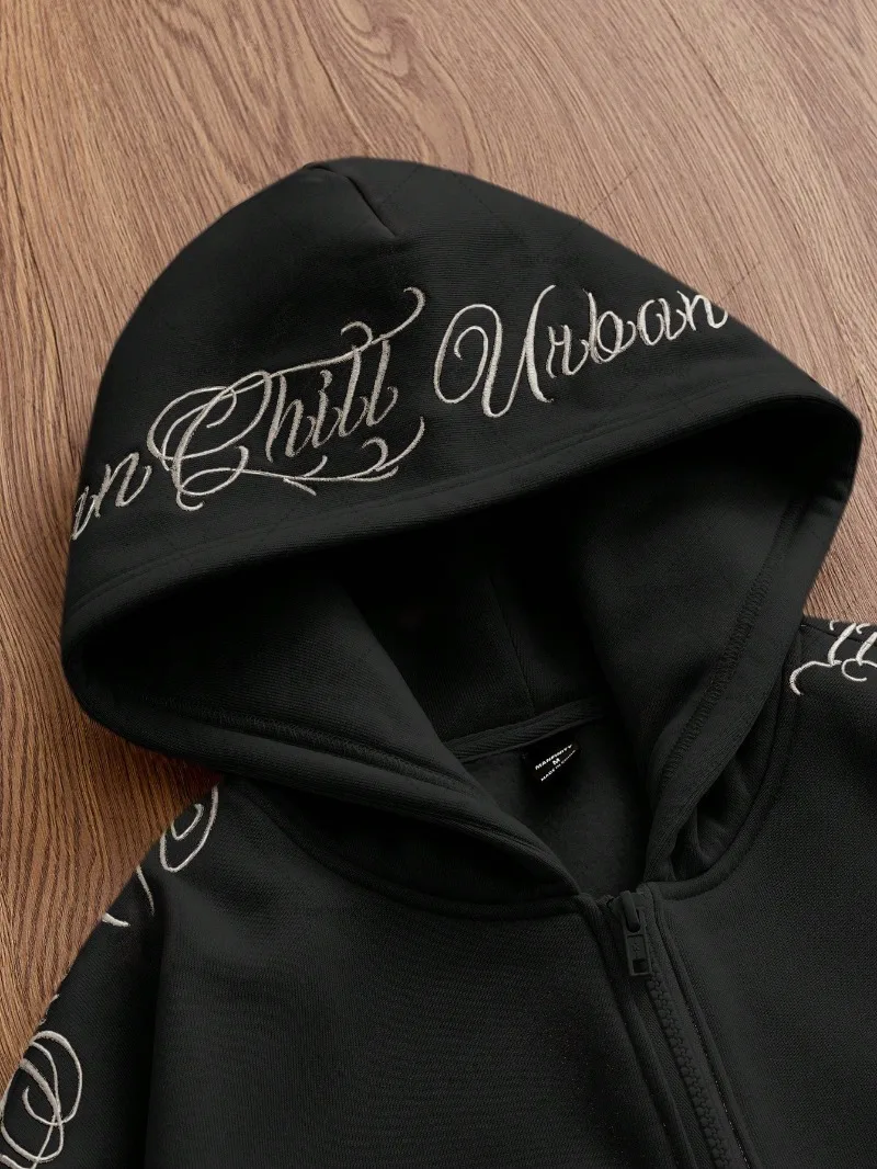 هاي ستريت تريند ملابس الشارع الشهير للرجال الأمريكية الرجعية إلكتروني التطريز عادية قلنسوة بسحاب هوديي Harajuku Y2K البلوز المتضخم