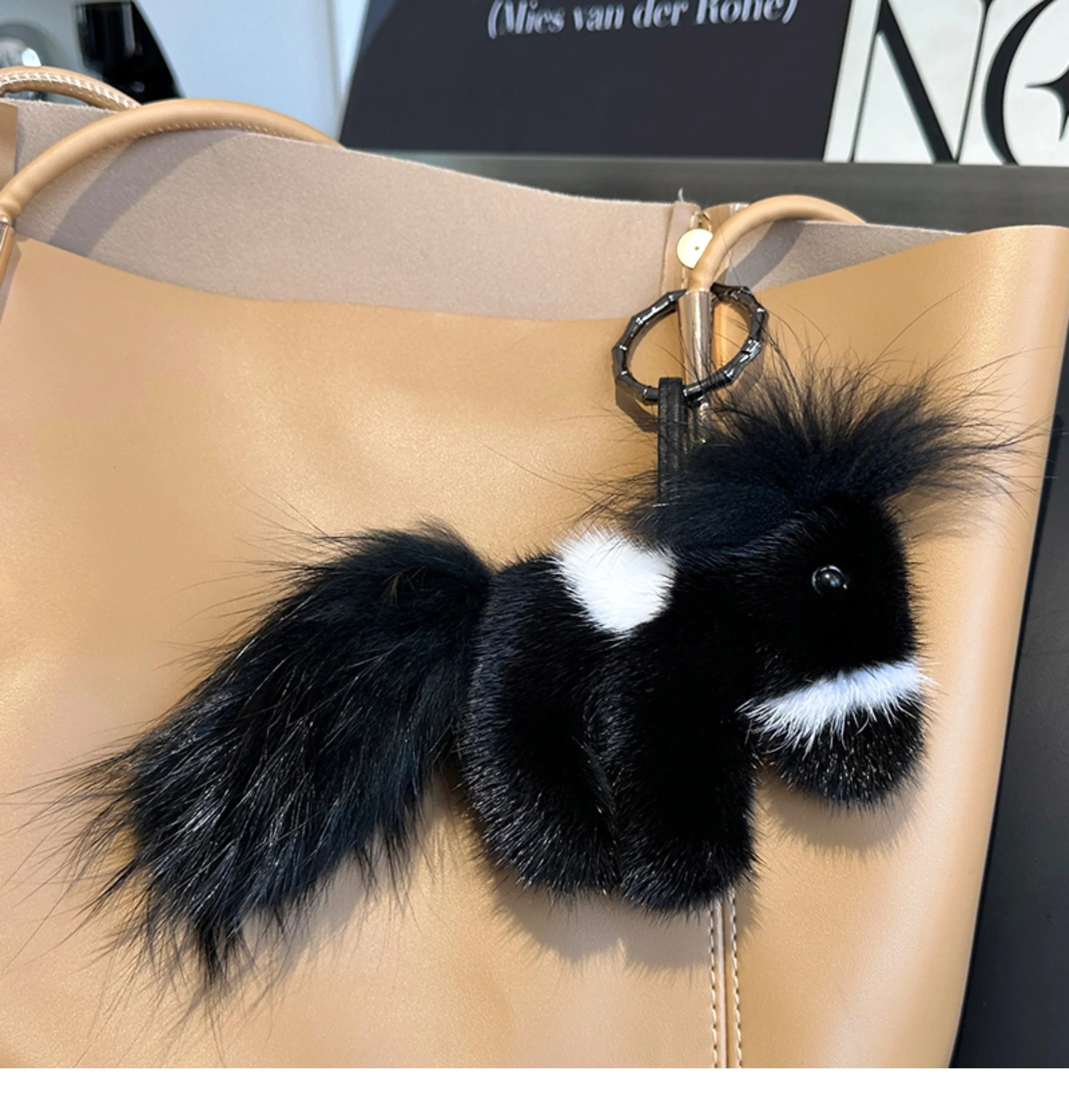 Neuer Schlüsselanhänger aus natürlichem Nerzfell in Form eines kleinen Pferdes, Modischer Plüsch-Autoschlüsselanhänger für Damen, Taschenanhänger, Partygeschenk, Schmuckstück – Detail 17