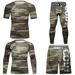 Rash Guard BJJ MMA Spodenki + T-shirt Zestawy Mężczyźni Rashguard Boksing Fight Wear Muay Thai Grappling Jiu Jitsu Training No Gi Sportsuits