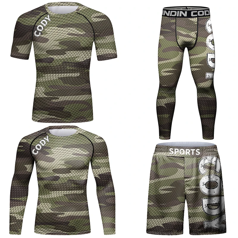 Rash Guard BJJ MMA Shorts+T-shirt Sets Men Rashguard Boxing Fight Wear Muay Thai Grappling Jiu Jitsu Training No Gi Sportsuits