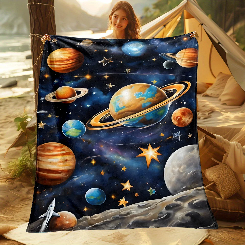 Solar System Planet Galaxy Space Print Flannel Blanket Soft Lightweight Throw Blanket for Sofa Bed Couch All Season Home Decor