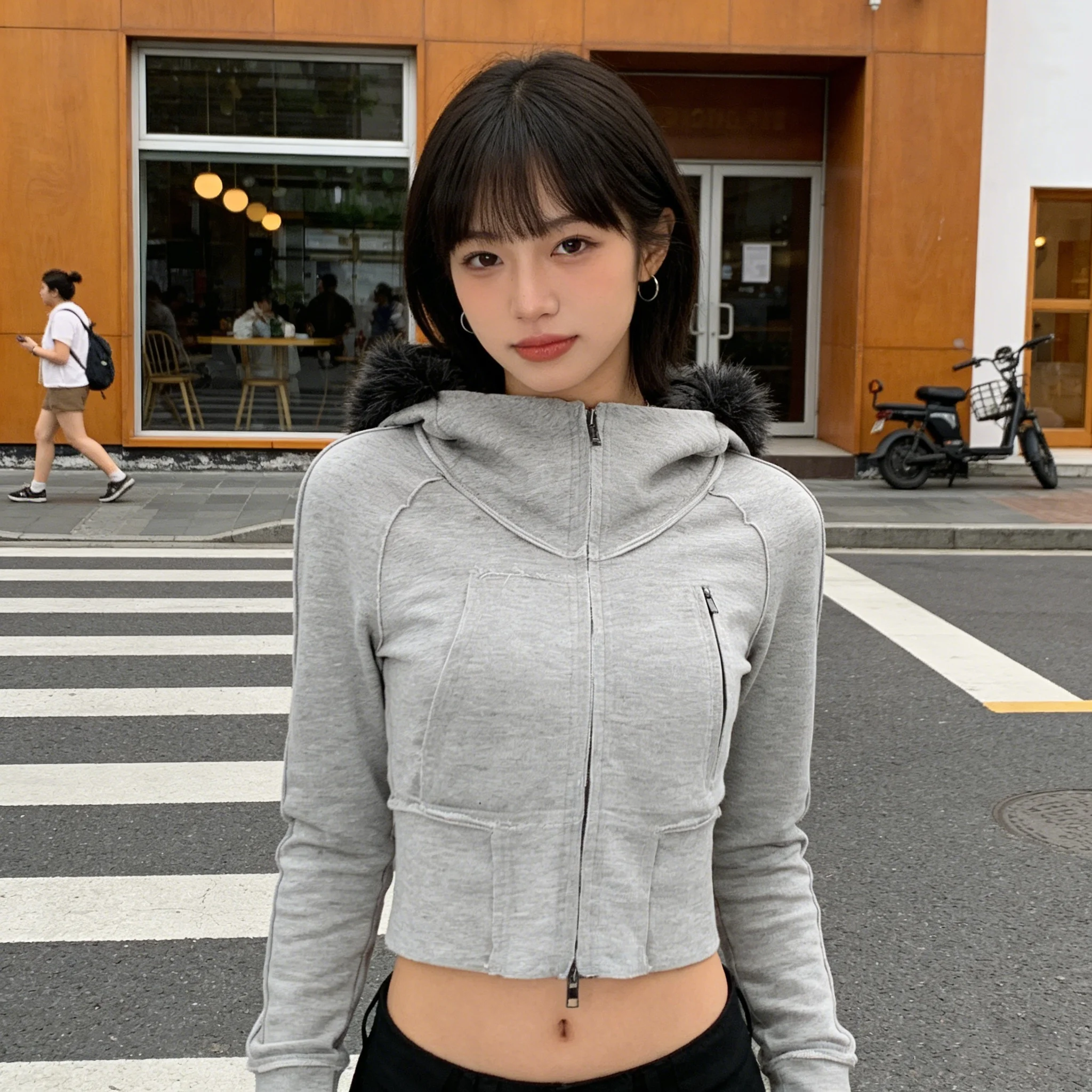 

American autumn and winter new style hooded cardigan long sleeved short sweatshirt slimming casual jacket cardigan top
