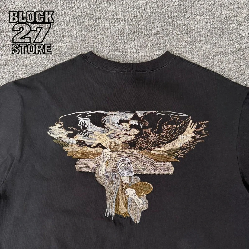 Mens T Shirt Heavy Embroidery High Street Tee Harajuku Unisex Loose Fit Vintage Casual Ins Streetwear Fashion Trend New Arrival
