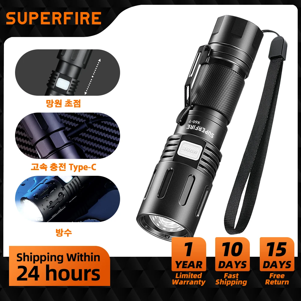 Ultra Powerful LED Flashlight With Tail USB Charging Head Zoomable Waterproof Torch Portable Light 3 Lighting Mode 26650 Battery