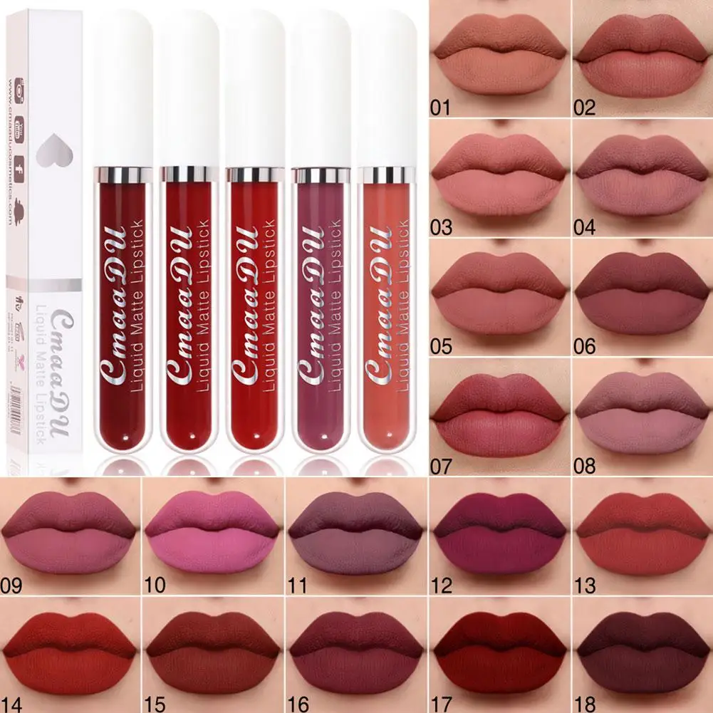 18 Farben wasserdichter matter Lippenstift lange letzte sexy Frauen feuchtigkeit spendende Lip gloss Antihaft-Lippen tönung Make-up-Kosmetik für fema a0e0