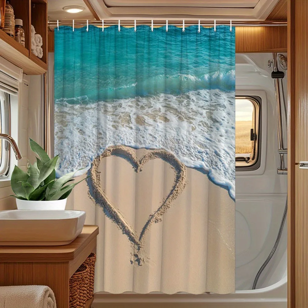 

Beach and Ocean Scene Shower Curtain Washable Dirt-Resistant Shower Head waterproof Polyester Bath Curtain For Home Decor
