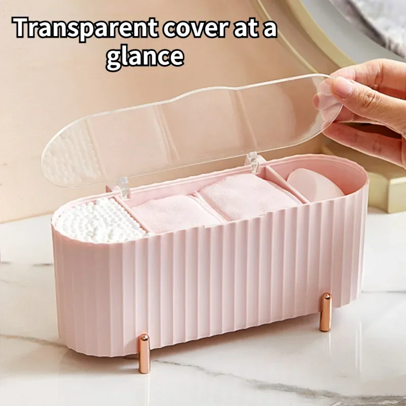 New Nordic Desktop Makeup Storage Box Organizer for Cosmetics Tray with Lid Cotton Pads Swabs Makeup Sponge Holder Bathroom Desk