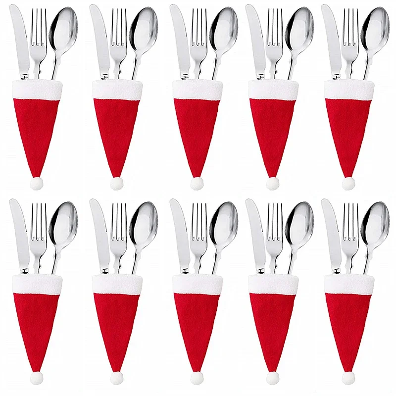 

10PC Tableware Holder bag Christmas hat Christmas 2020 Christmas Decorations home decoration accessories Kitchen Tableware Holde