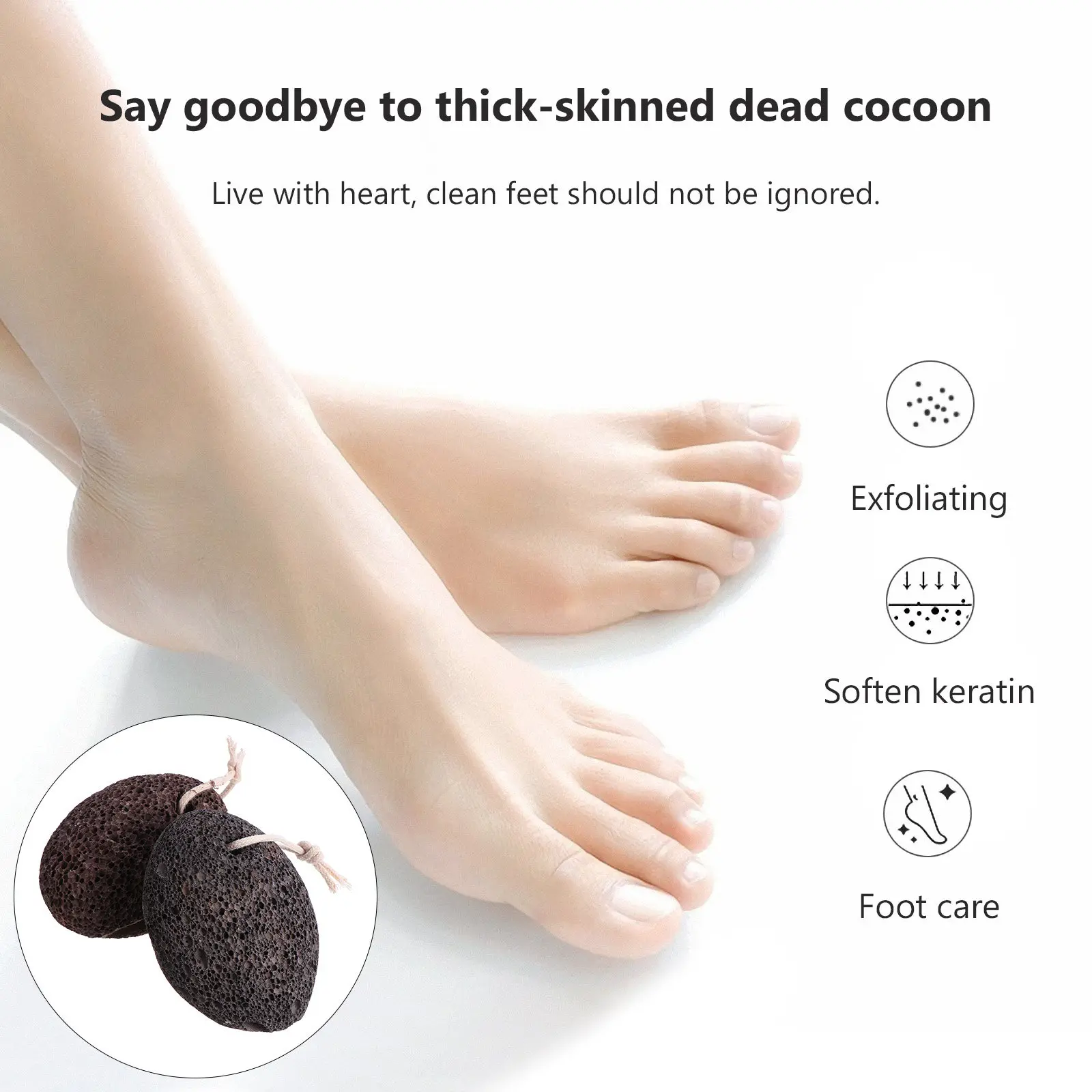 2Pcs Foot Pumice Stone Natural Porous Pedicure Tool Callus Remover Dead Skin Scraper Foot File for Smooth Feet Blood Circulation