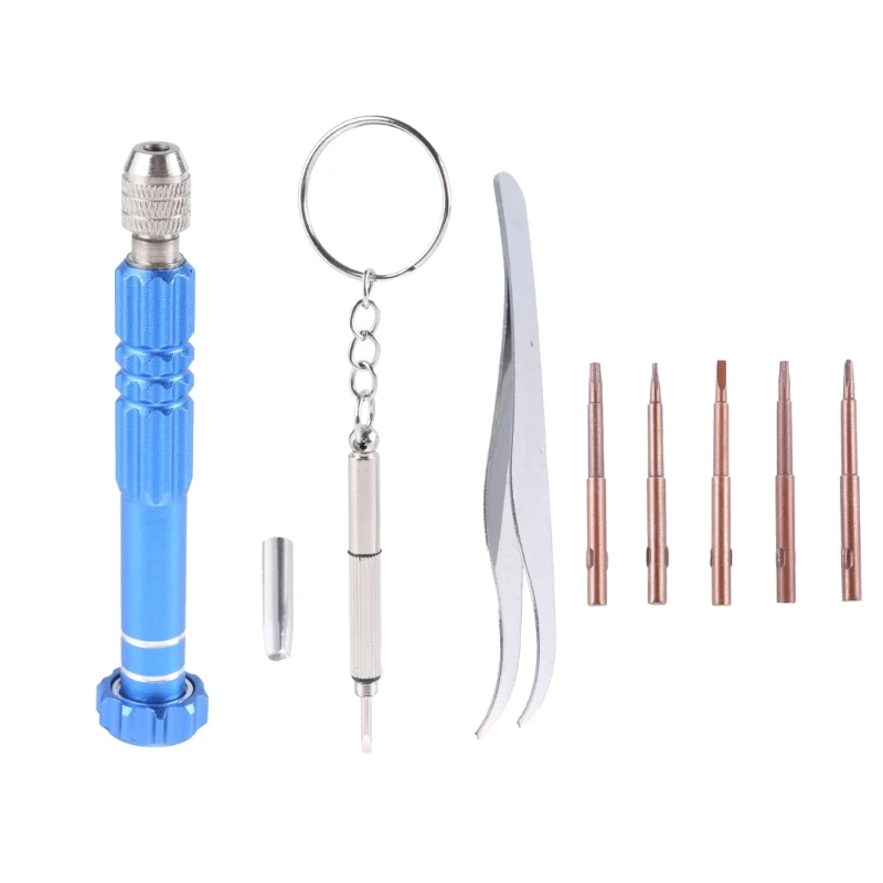 chave fenda multifuncional com 5 pontas intercambiáveis, incluindo 1,5 mm, cabeça chata TorxT5T6 para envio