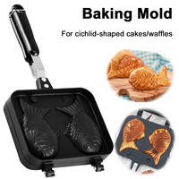 Double Fish Shaped Taiyaki Dessert Waffle Cake Maker Pan Non Stick Fry Pan Waffle Molds Aluminum Alloy Taiyaki Baking Pan