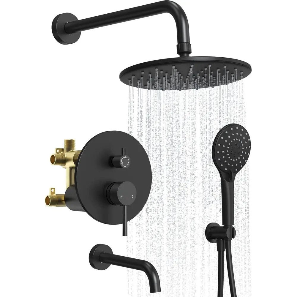 9 Inch Round Rain Shower System with Tub Spout: Pure-Balanced Wall-Mounted Shower Kit Including Handheld Sprayer