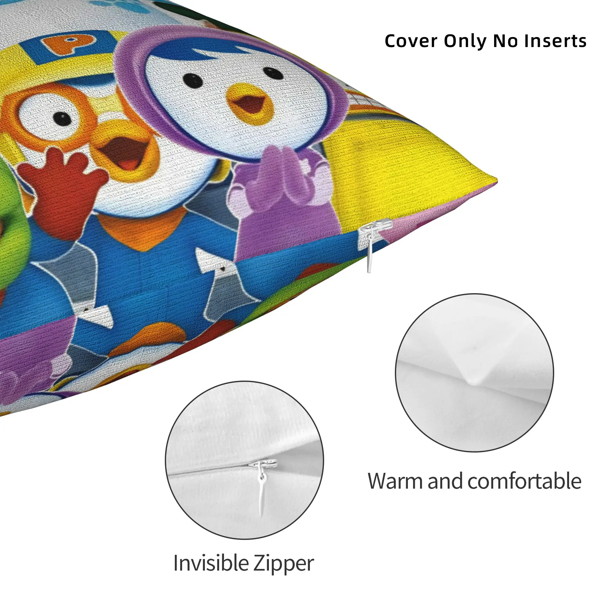 Loopys Pettys Crongs Eddys Pobys Cartoon Square Pillow Case Pororos the Little Penguin Cushion Cover Decorative Pillowcase