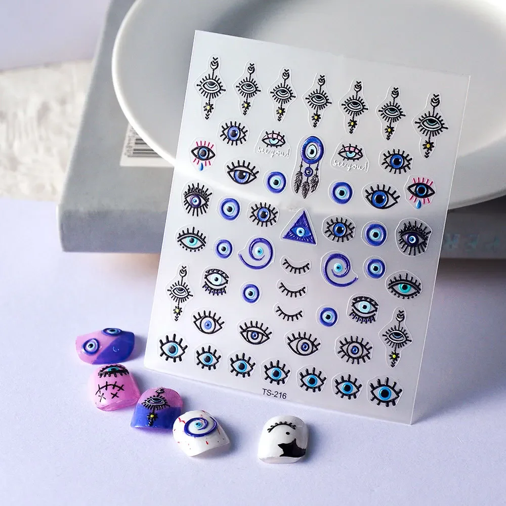 Eyes Blue Devil Eye 5D Nail Stickers 5D Soft Reliefs Nails Accesorios Back Glue Illusion Nail Sticker Personality Nail Art