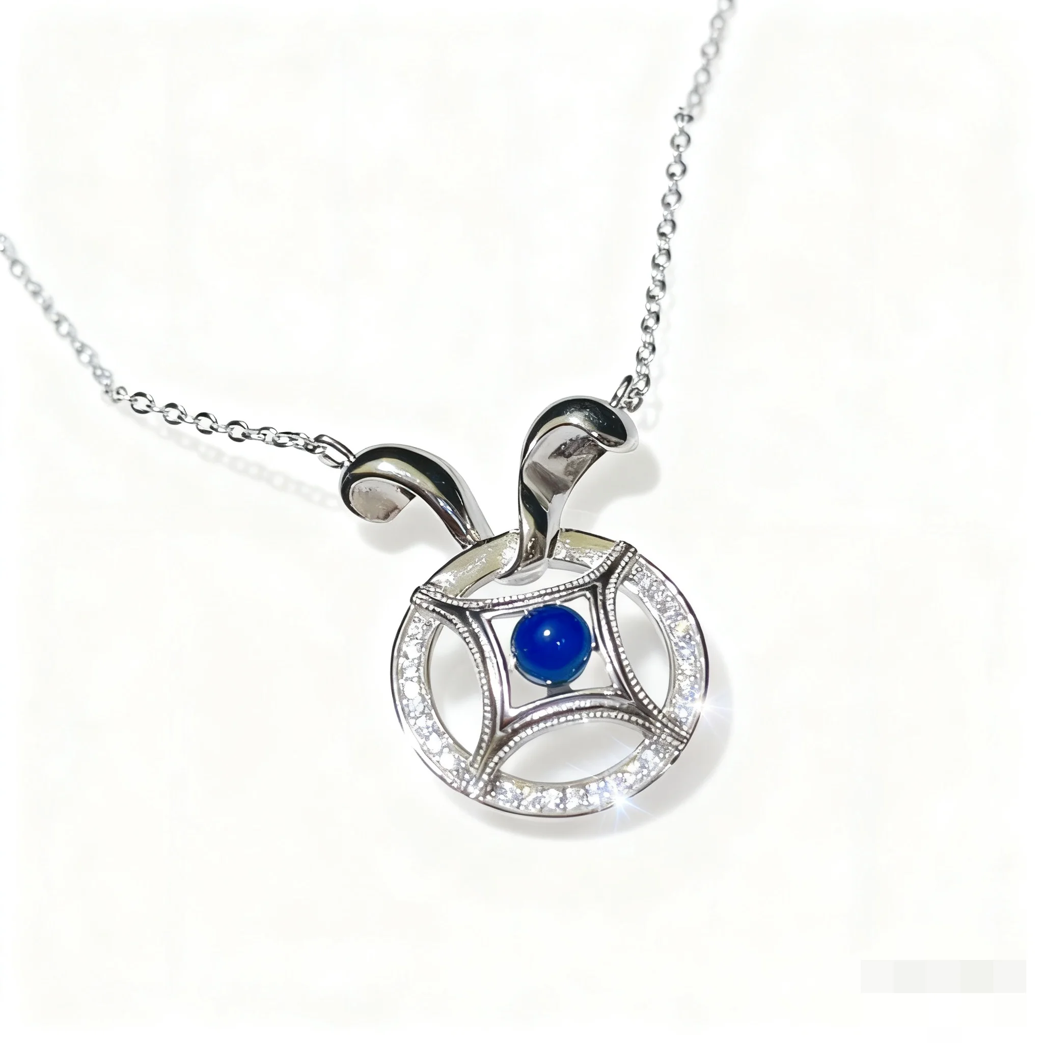 

Кулон из натурального доминика синего янтаря, стерлинговое серебро, подвеска в виде монеты с кроликом для женщин и девочек, 4 мм, AAABlue, янтарные ювелирные изделия, подарки