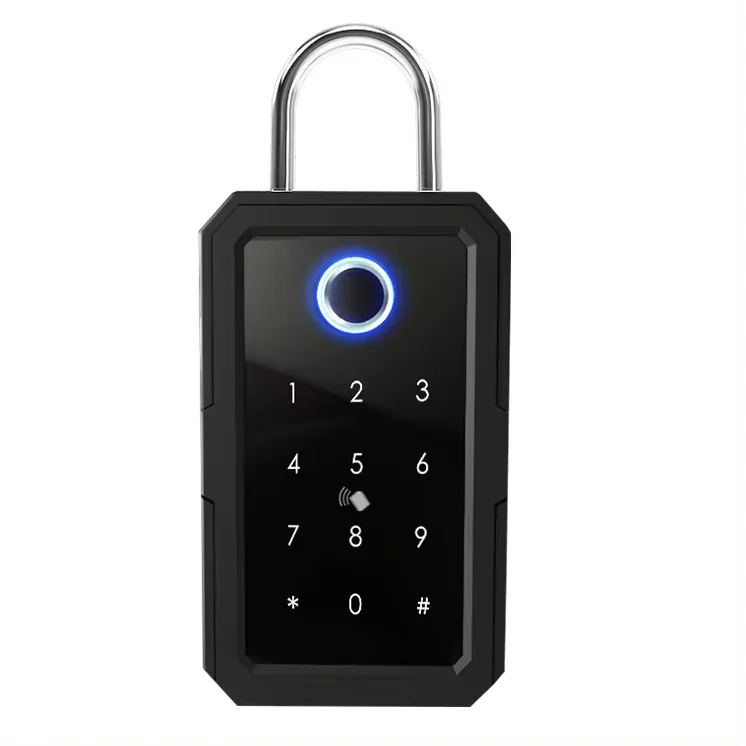 High Security Black Aluminum Alloy Waterproof  Wireless Fingerprint Password Combination TTlock APP Key Lock Box for Home