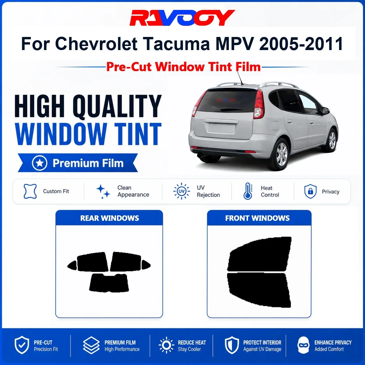 Premium Pre-Cut Window Tint For Chevrolet Tacuma MPV 2005-2011 Front & Rear Windows UV Heat Rejection Privacy Film
