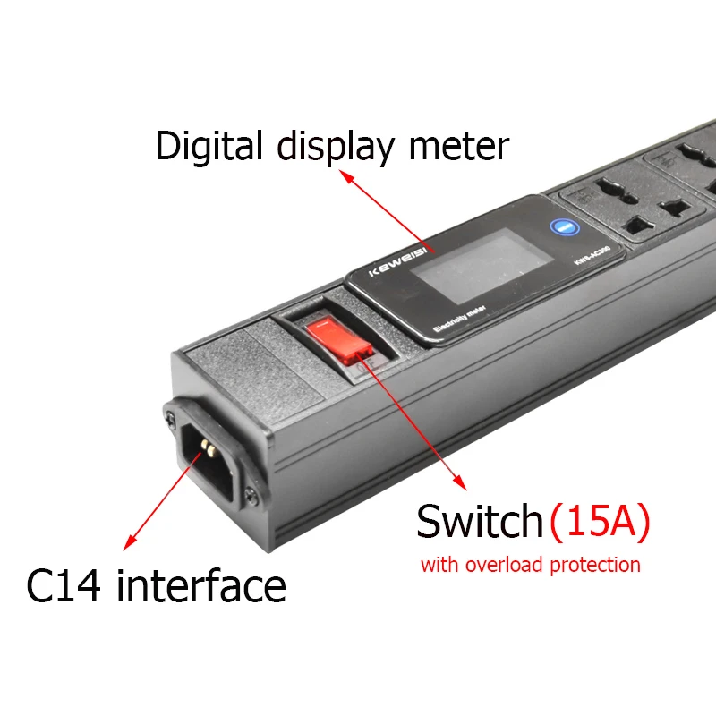 Power Strip with Switch USB+Type-C Power Energy Volt Watt Kwh Meter 2/3/4/5/6/7/8/9 Universal Socket Extension C14 interface