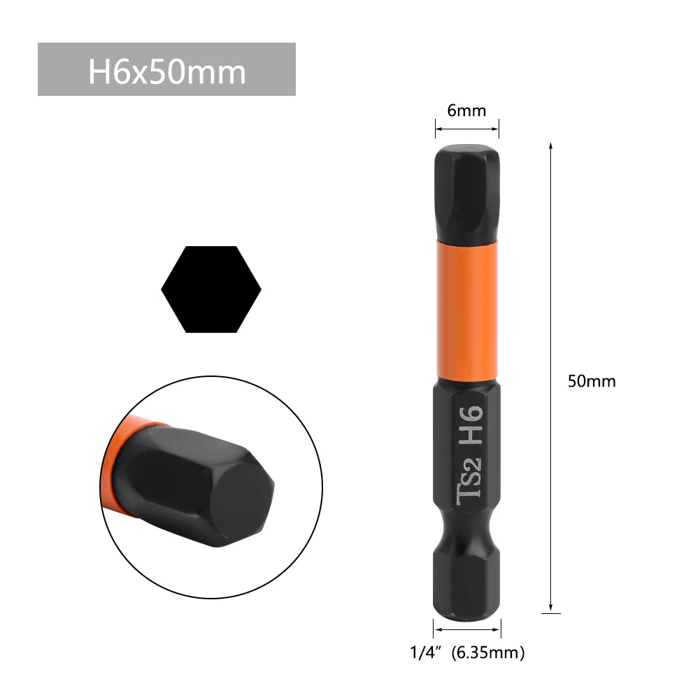 Broca de destornillador de cabeza hexagonal 1/4, destornillador magnético de cambio rápido, H1.5, H2.0, H2.5, H3, H4, H5, H6, 50mm, 1 unidad