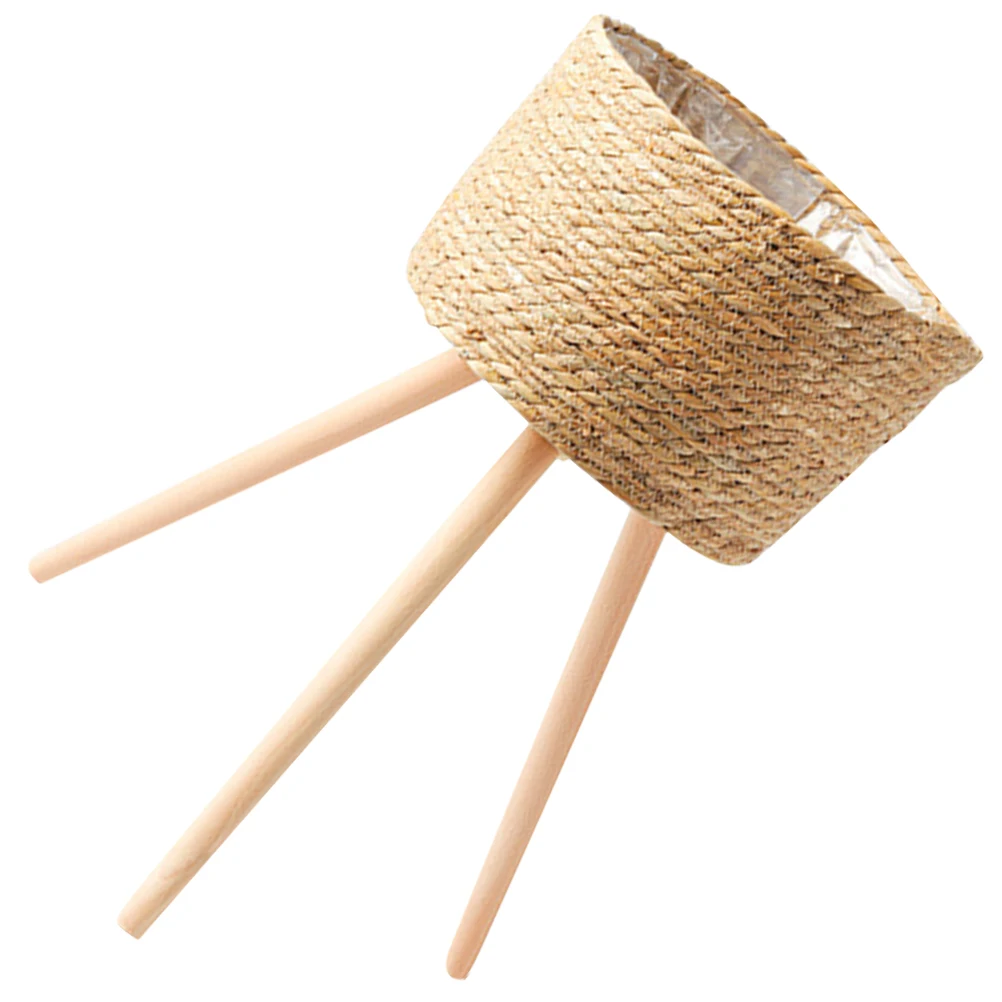 

Rattan Wood Stand Planter Basket 8cm Pot Diameter Flower Pot Stand Balcony Garden Plant Holder Container