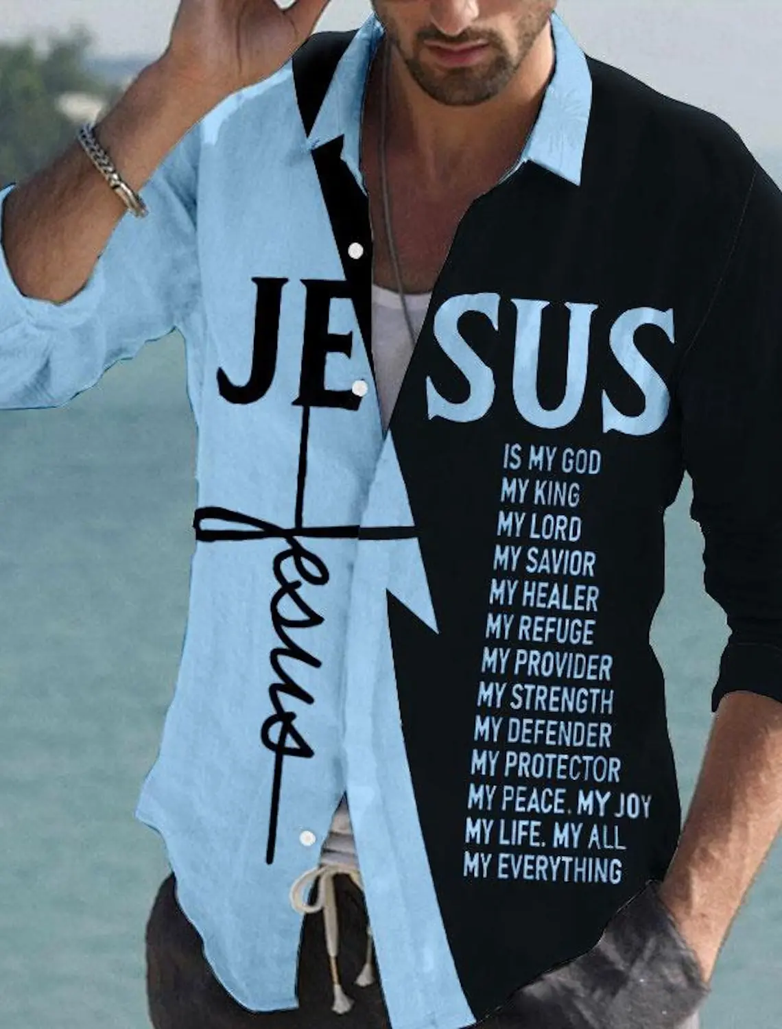 Men's Shirt Letter Graphic Prints Cross Jesus Turndown Outdoor Street Long Sleeve Print Clothing Fashion Streetwear Designer