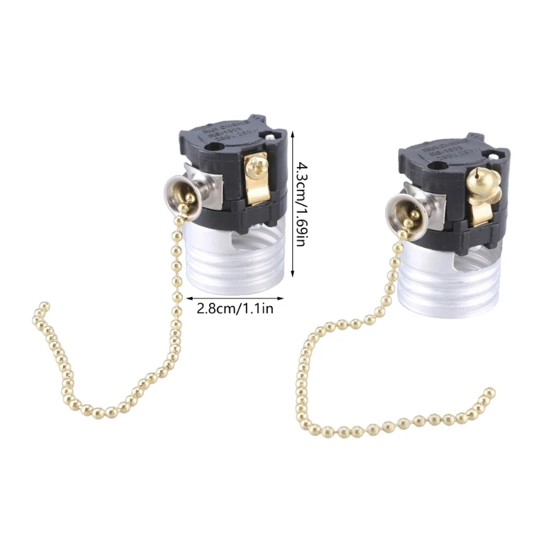 2pcs Light Socket Chain Pull Switches Metal Socket Lamp Holders set Simple Operate Metal Socket Lamp Part with Swithes