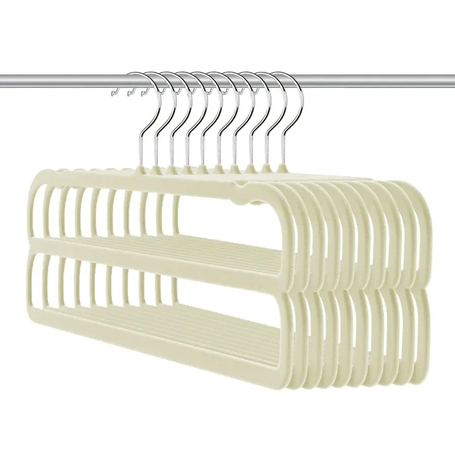 

Velvet Pants Hangers 10 Pack,2 Tier Jeans Hanger,Premium Non Slip,Thin Space Saving Slim Trousers Hanger,13.77inch