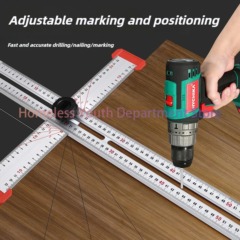 T-shaped Combination Right Angle Ruler 2 in 1 Woodworking Punching Positioner Angle Adjustment Drilling Ruler Drawing Gauge Tool