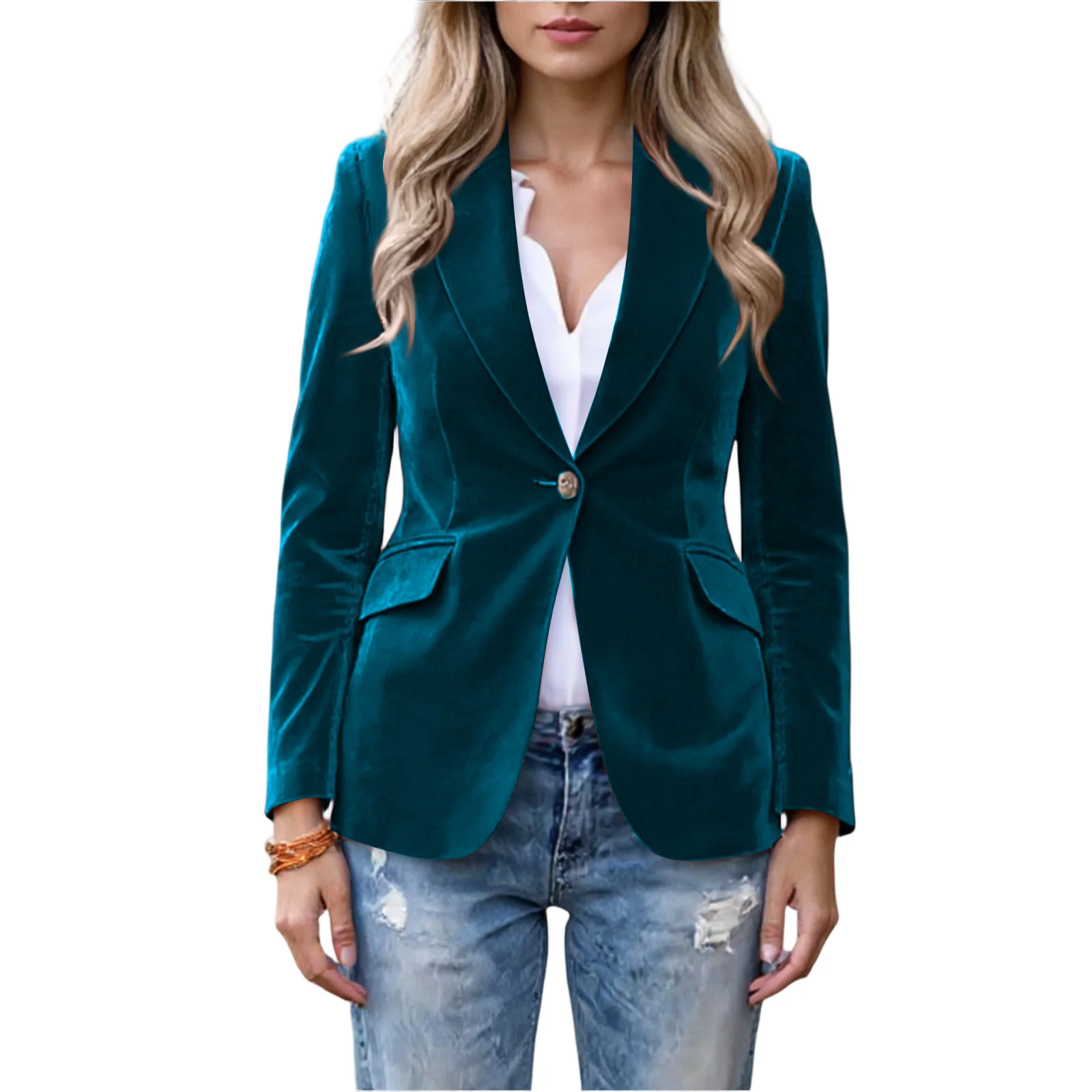 Women's Autumn Velvet Blazers Fashion Elegant Solid Long Sleeve Single-button Coat Casual Business Suit Jackets Commuter Jacket