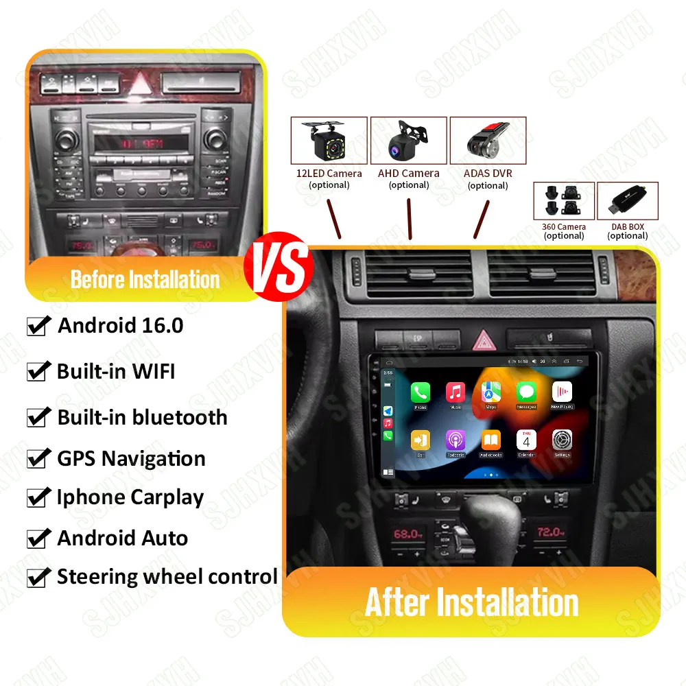 

Android 16 For Audi A6 C5 1997-2006 S6 RS6 Car Radio 2 Din Multimedia WIFI Carplay QLED Headunit Audio Stereo Auto DVD