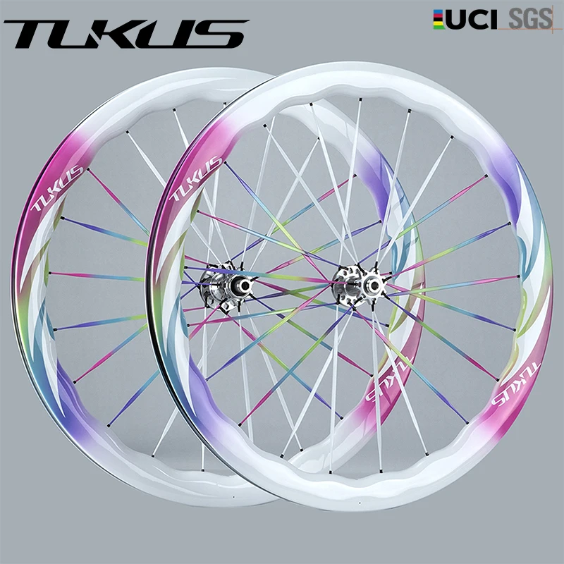 

TUKUS Rainbow NIKI Carbon Wheelset Ratchet 36T Carbon Fiber Spoke Wheelset UCI Quality 700C Disc Brake Road Bike Wheelset