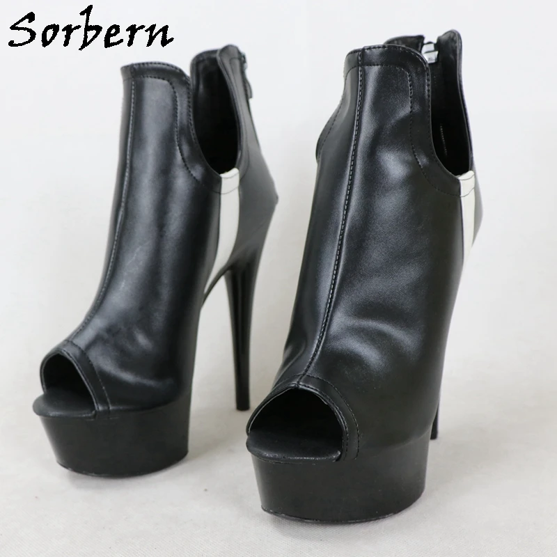 Sorbern Low Cut Ankle Boots For Women 15Cm Stripper High Heel Open Toe Shoes Short Booties Rear Zipper Custom Color