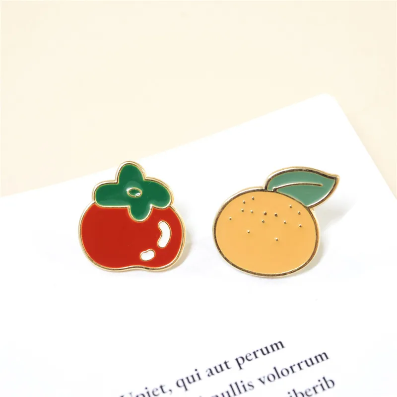 Carino pomodoro arancione pera cachi smalto spille moda cartone animato frutta risvolto distintivo spille gioielli regali per le donne ragazze