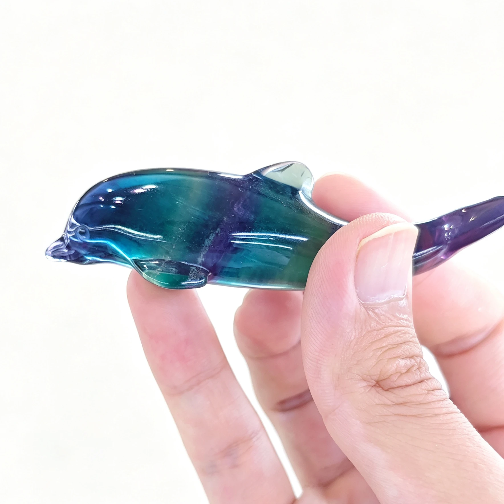 Natural Rainbow Fluorite Carved Dolphin Figurine Sea Animal Gemstone Ocean Statue Home Office Decor Gift Random Dispatch 1 Pc