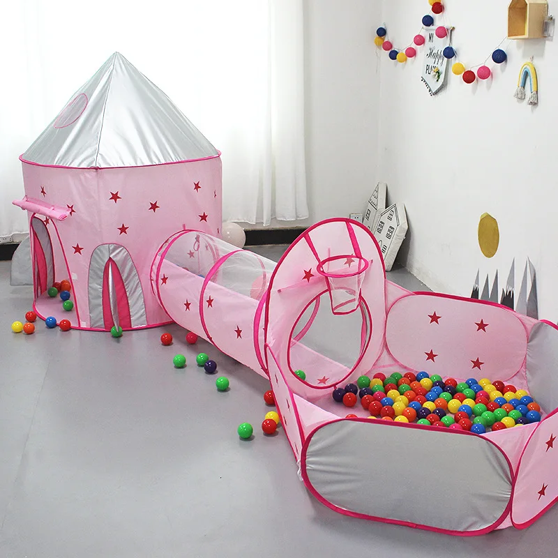 

Children's Toy Tent 3 in 1 Crawling Tunnel Castle Play House Ocean Ball Pool Foldable Baby Toy Gift for Boy and Girl New