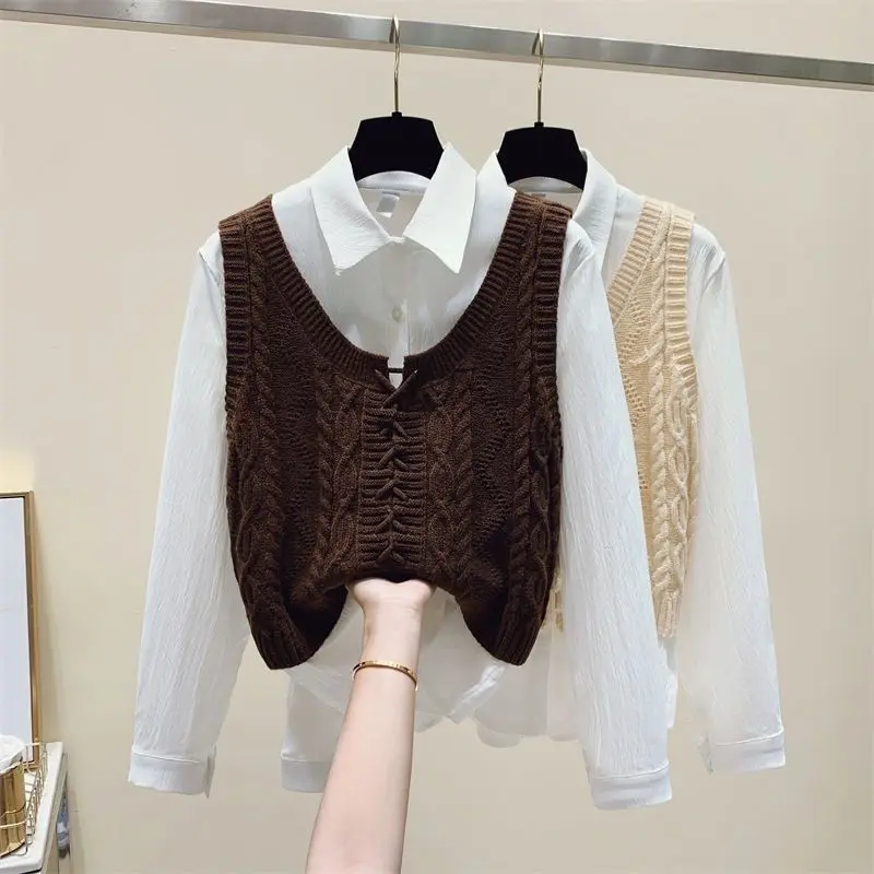 

Sweet Spring Autumn Women's Knitted Vest Belted Short Sleeveless Waist-Cinching Versatile Twist Outerwear U-Neckline Chinese ...