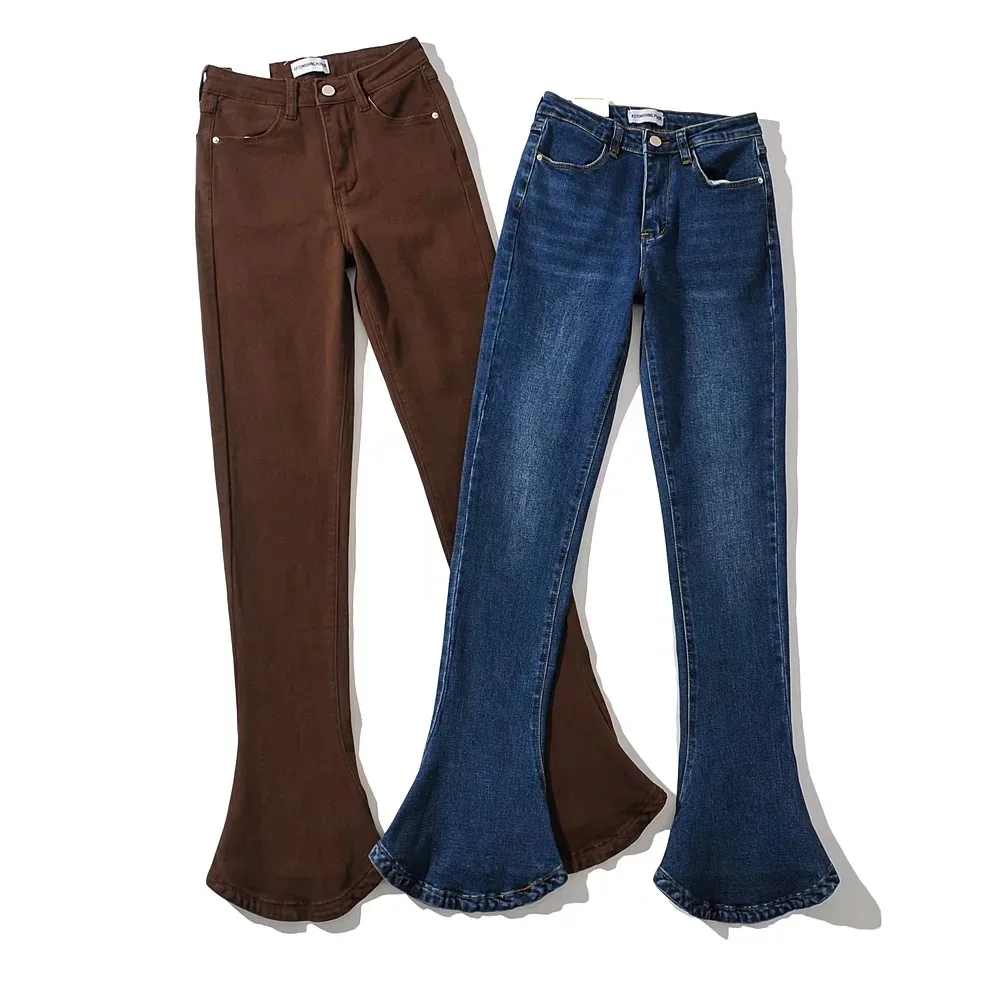 Women High Rise Super Stretchy Simple Basic Slim Flared Denim Trousers Four Seasons Vintage Fashion Female Jeans Pants Clothes