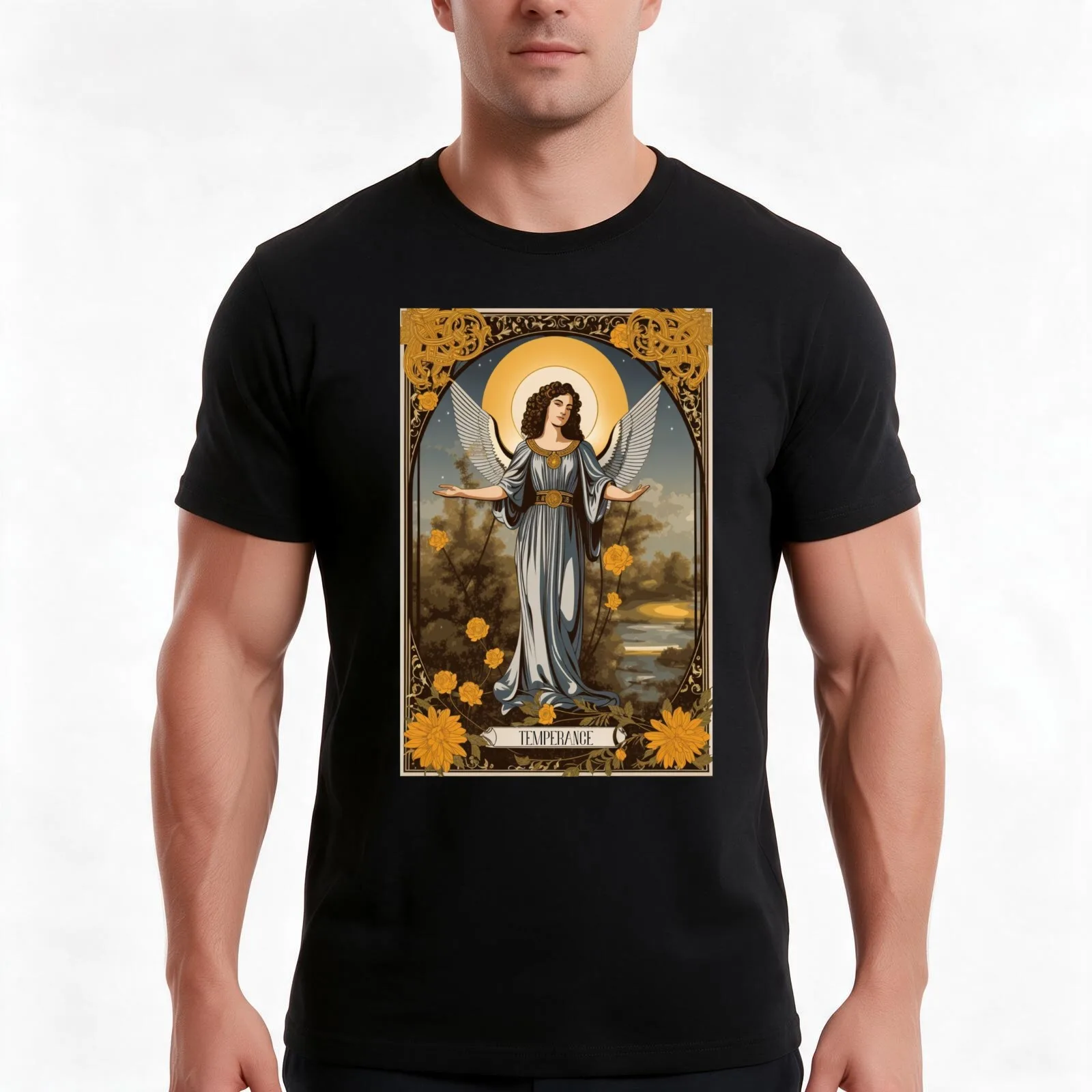 Temperance Tarot Card - Vintage - Retro - Major Arcana #15 T-Shirt, Summer Casual Cotton Tee, Oversized Streetwear Tops