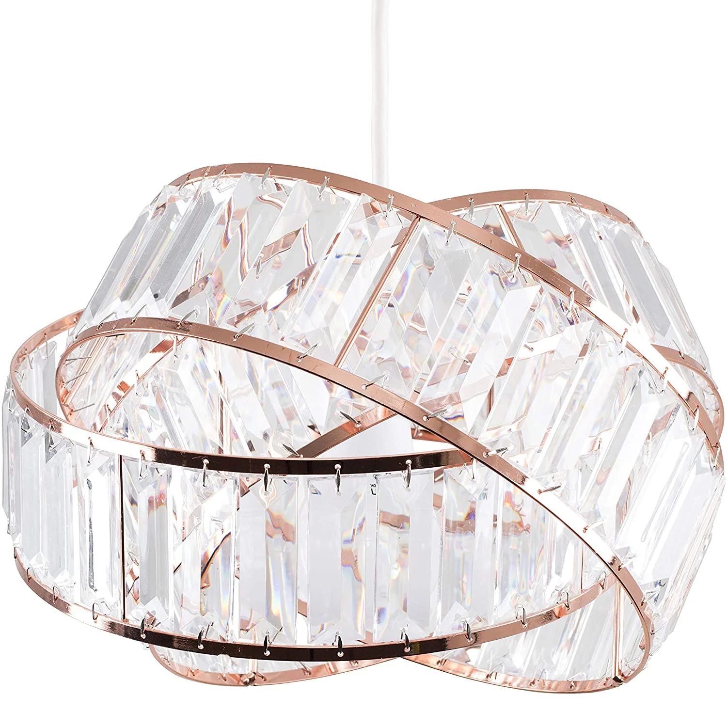 Lilia Acrylic Clear Easy Fit Pendant Light Ceiling Light Cover with Rose Gold Metal Frame