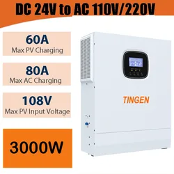 3000W Solar Inverter 3KW 24V 230VAC110VAC 50Hz/60Hz Hybrid Inverter Pure Sine Wave 60A MPPT Battery Charger Inversor