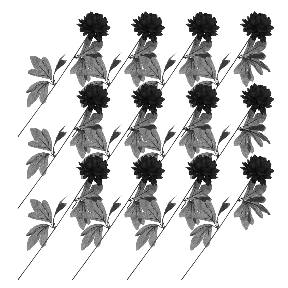 

12Pcs Black Artificial Dahlias Realistic Halloween Floral Arrangement Decorations Day of The Dead Faux Flowers for Home
