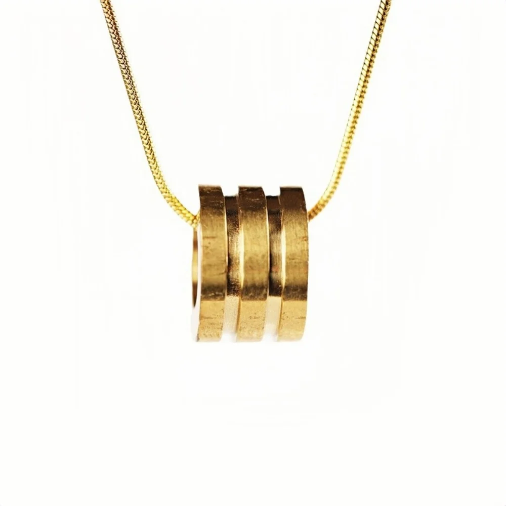 Schlichtes Design, zylindrische Form, Anhänger-Halskette, Retro-Stil für Männer, goldfarbene Edelstahl-Schlangenkette, Schmuck, Hip-Hop-Accessoires – Detail 7