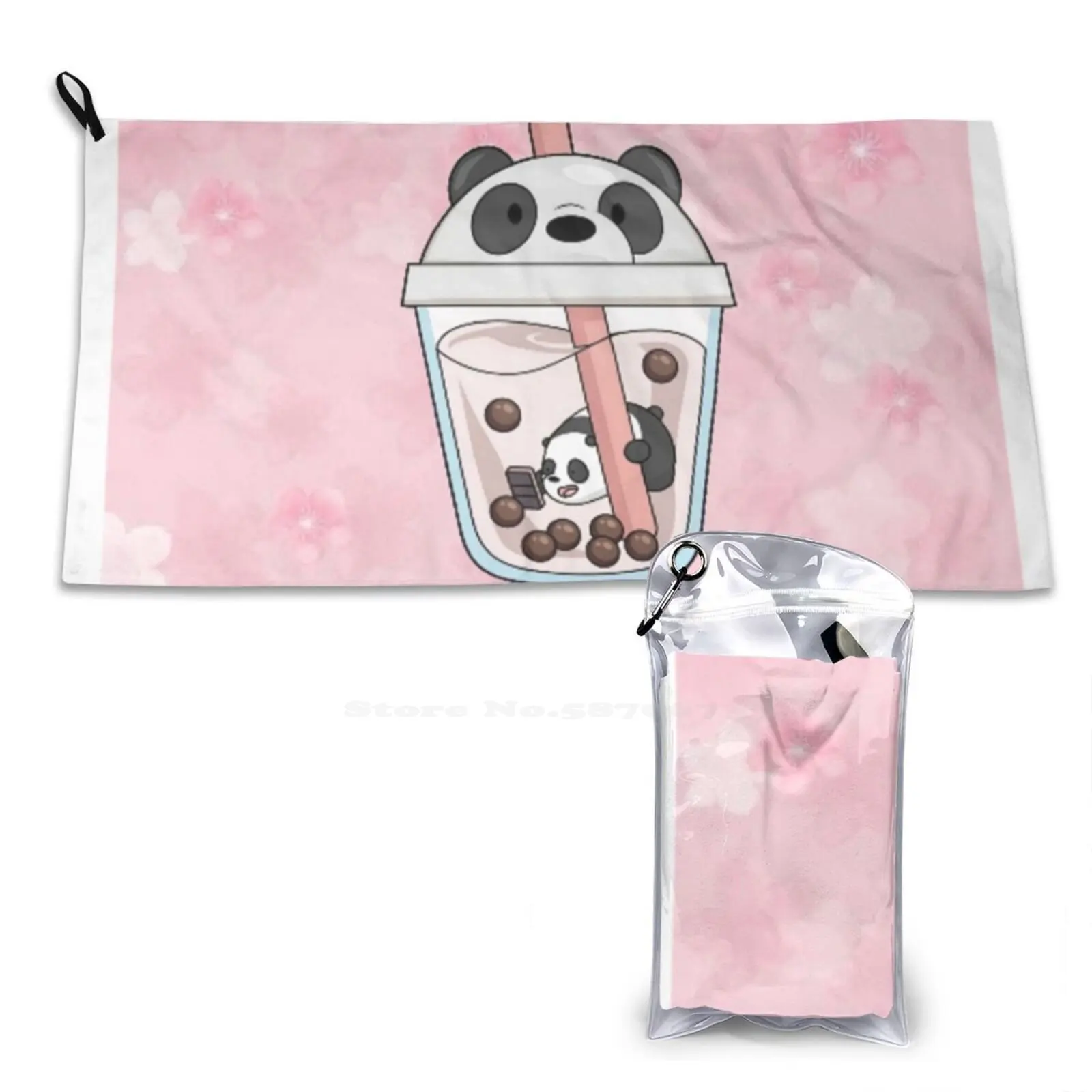 Panda Bubble Tea 3D Print Quick Dry Towel Sport Soft Towel Cute Panda Cute Kawaii Pink Bubble Tea Cutest Panda Colourful Panda