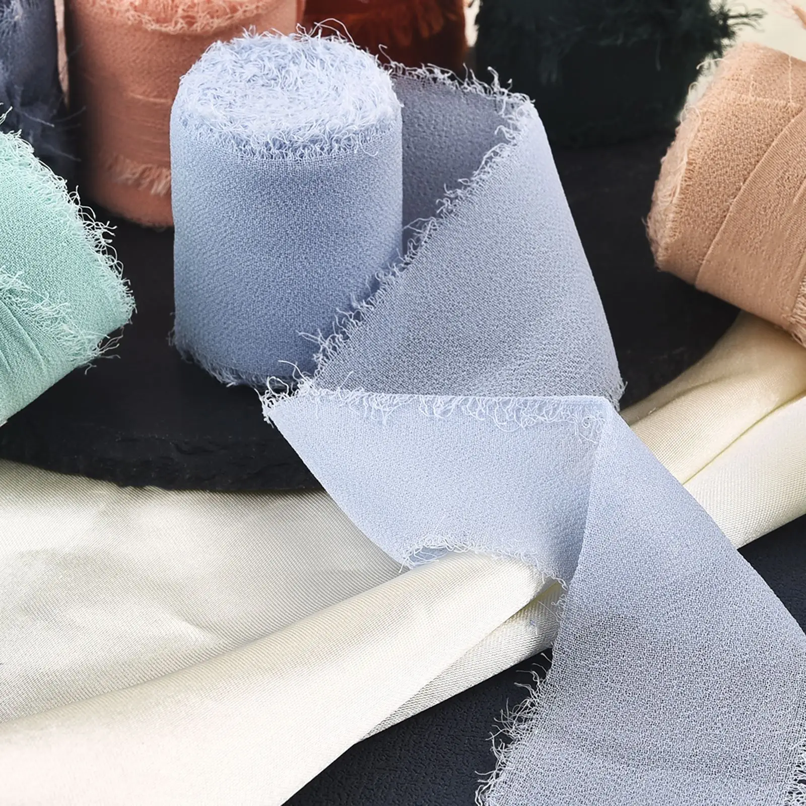 5M Real Pure Silk Ribbon Chiffon Satin Cotton Raw Edge For Handcrafts Wedding Party Bridal Bouquet Invitations Ribbon Band