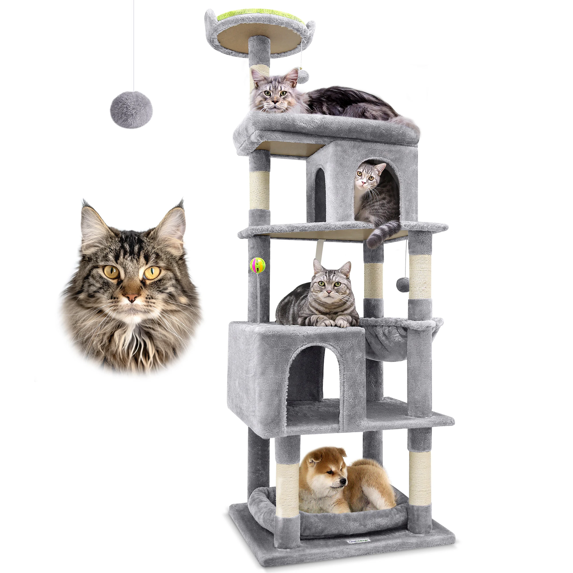 S72 Heavy Duty Cat Trees for Large Cats, Sturdy 72in Maine Coon Cat Tree for Large Cats 20 lbs+ Heavy Duty Cat Tower, Light Gray