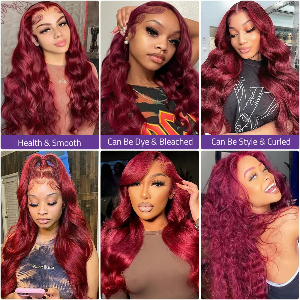 200% الكثافة الجسم موجة بورجوندي 99J الدانتيل شعر مستعار أمامي 30 36 بوصة 13x4 13x6 HD الدانتيل أمامي خصلات الشعر المستعار الإنسان البرازيلي للنساء #3