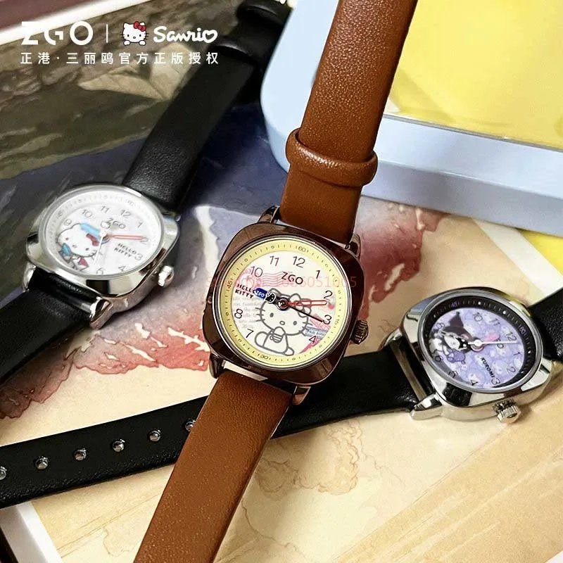 Sanrio Original Zgo Joint Hellokitty Watches Kawaii Waterproof Cute Sports Quartz Vintage Belt Watch For Girl Birthday Gifts