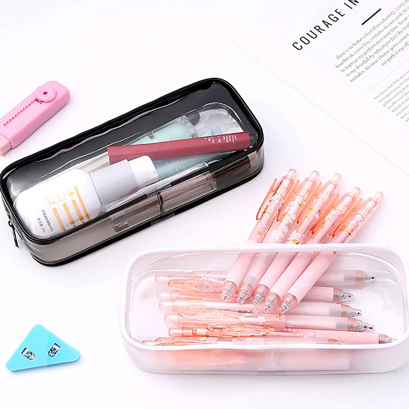 Large-capacity Zipper Transparent Pencil Case Office School Stationery Storage Box Back To School Students Pen Bag