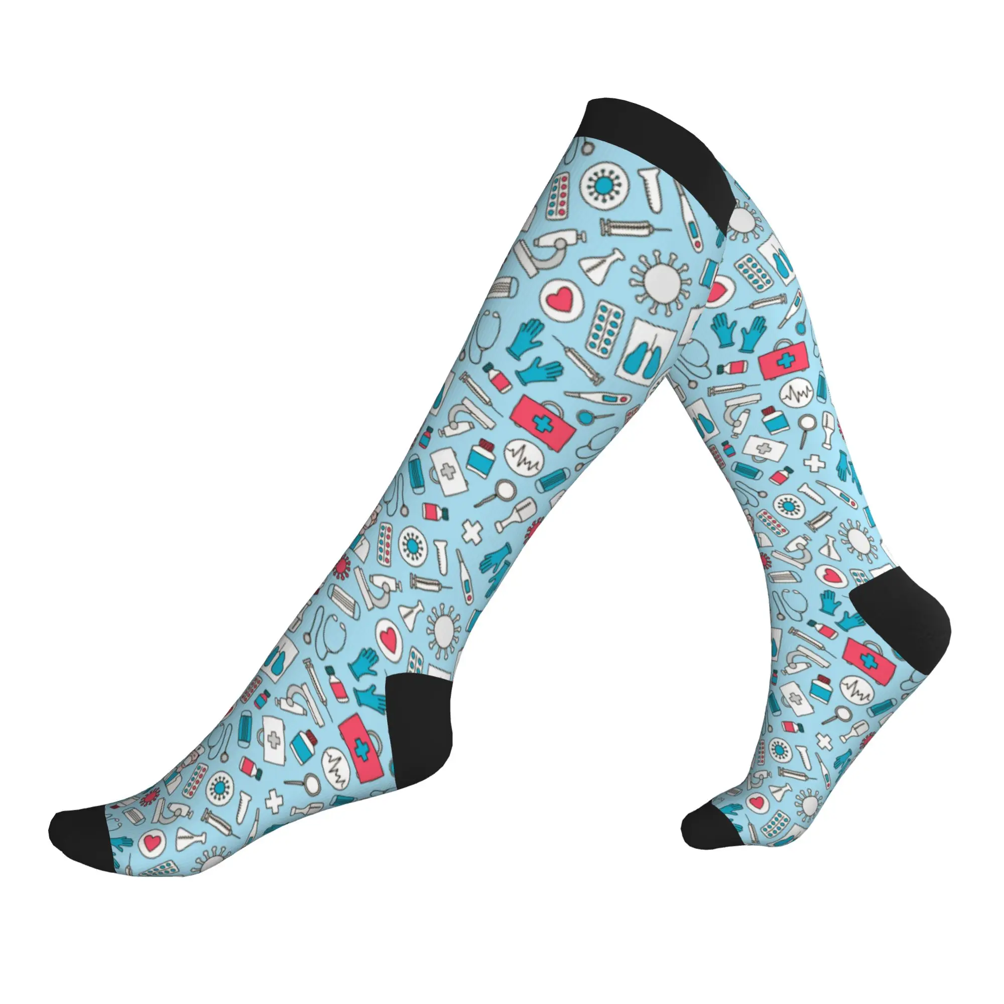 Cartoon Doctors Nurse Men Women Sports Compression Socks Unisex Funny 3D Print Nursing Medical Pattern Dress Socks