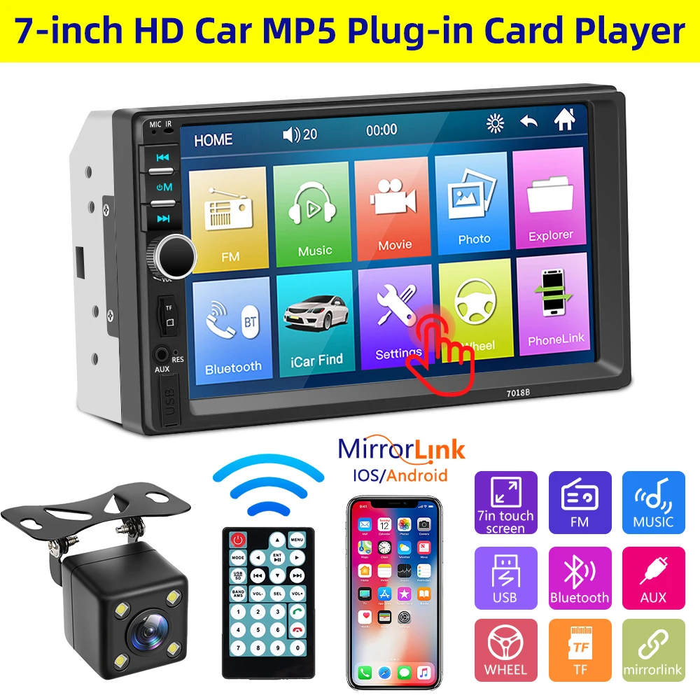

7 Inch HD Car MP5 Player Bluetooth Radio with 4-LED Night Vision Camera, Hands-Free Wireless Audio, for Vehicle Truck SUV
